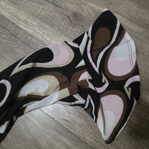 Vintage Y2K MINI DRESS ABSTRACT BELL SLEEVE TUNIC 60s 70s Geometric Brown Pink - Picture 4 of 8